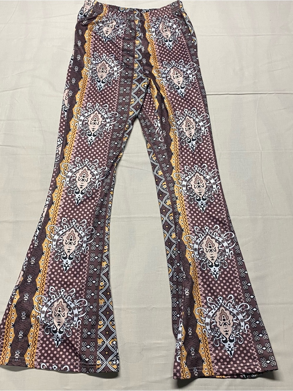 Boho-Print Flared Leggings in Brown & Mustard